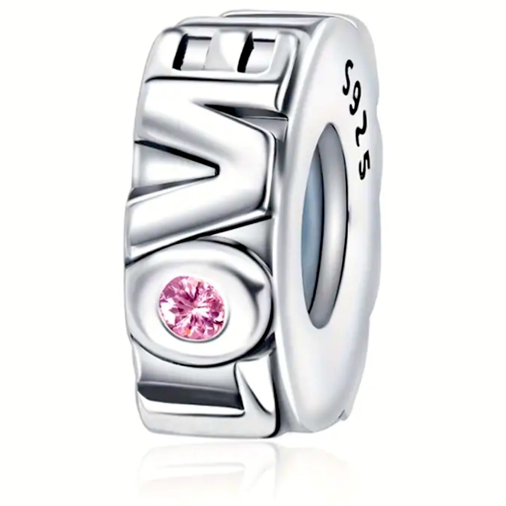 925 sterling Silver and Pink LOVE Charm SPACER Bead For necklace & bracelets NWT